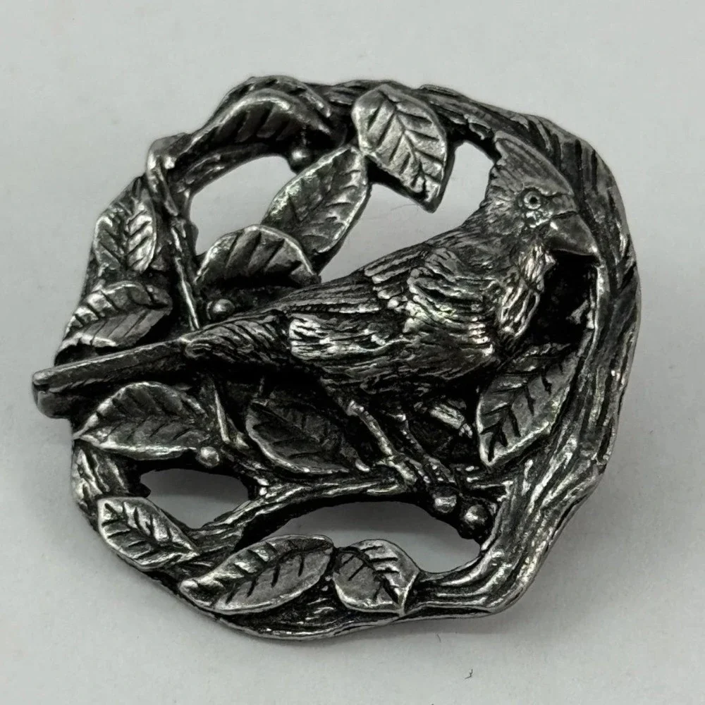 Birds & Blooms 1999 Limited Edition Cardinal Bird Pewter Tone Brooch Pin Vintage